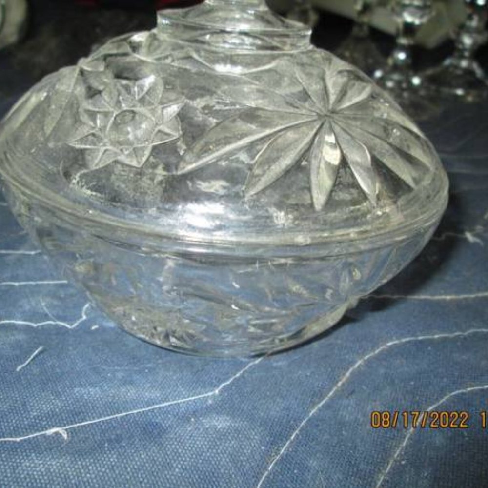 Set of 2 Glass Crystal Covered Dish Bowl Candy Trinkets Potpourri